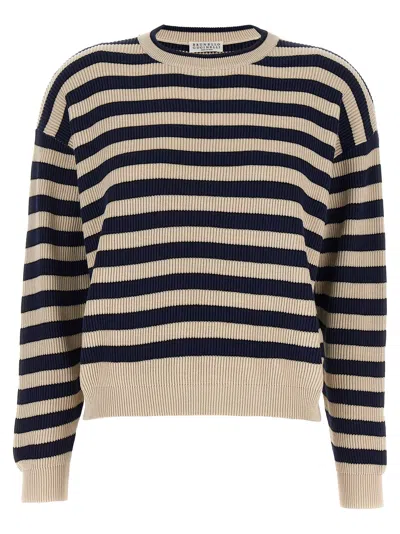 Brunello Cucinelli Striped Sweater Sweater, Cardigans Multicolor In Neutral