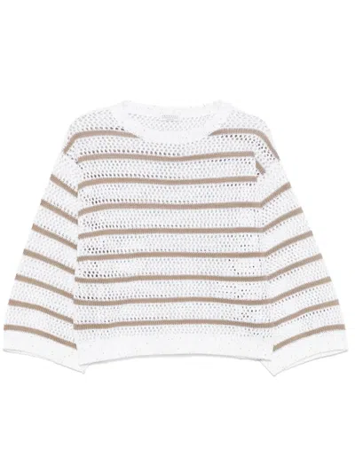 Brunello Cucinelli Striped Sweater In White
