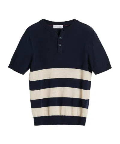 Brunello Cucinelli Kids' Striped T-shirt In Blue