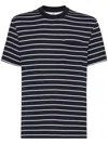 Brunello Cucinelli Silk-cotton Stripe T-shirt In Blue