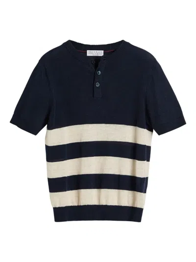 Brunello Cucinelli Kids' Striped T-shirt In Blue