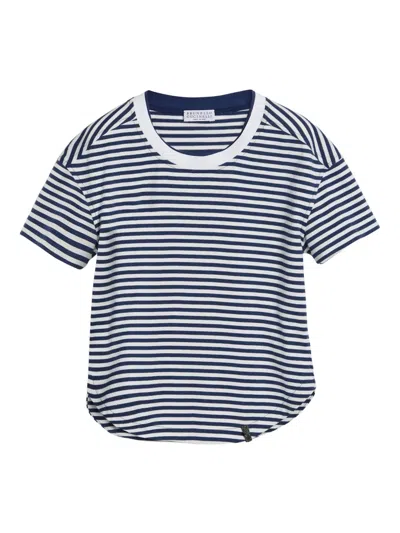 Brunello Cucinelli Kids' Striped T-shirt In Blue