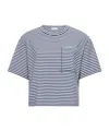 Brunello Cucinelli Striped Jersey Shiny Pocket Detail Crop T-shirt In Blue