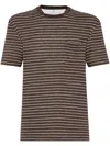 Brunello Cucinelli T-shirt Linen Stretch Striped Pattern In Braun