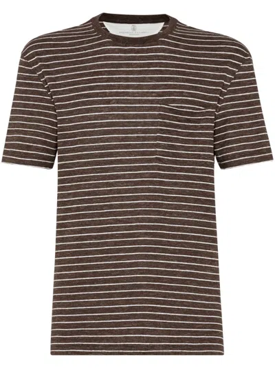 Brunello Cucinelli Gestreiftes T-shirt In Brown