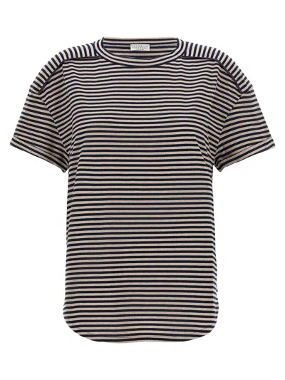 Brunello Cucinelli Striped T-shirt In Navy