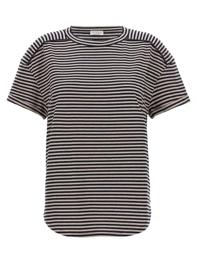 Brunello Cucinelli Striped T-shirt Multicolor In Gray