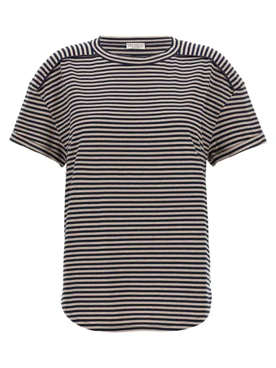 Brunello Cucinelli Striped T-shirt In Brown