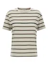 Brunello Cucinelli Striped Crew Neck T-shirt In Nude