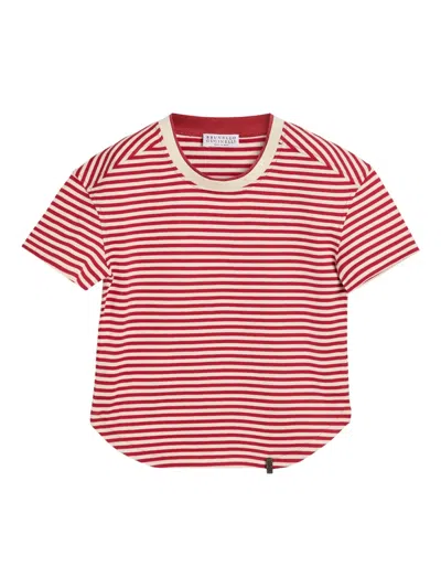 Brunello Cucinelli Kids' Striped T-shirt In Red