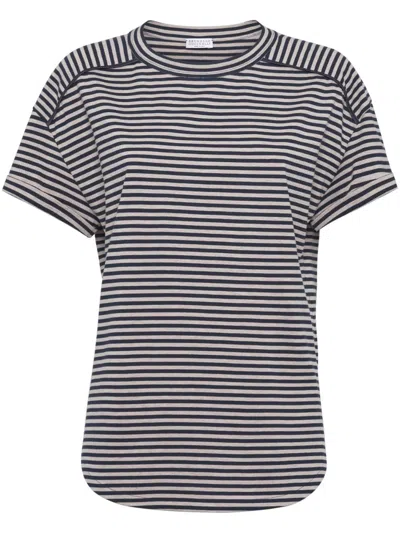 Brunello Cucinelli Striped T-shirt T-shirt In Navy