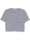 Brunello Cucinelli Striped Jersey Shiny Pocket Detail Crop T-shirt In White