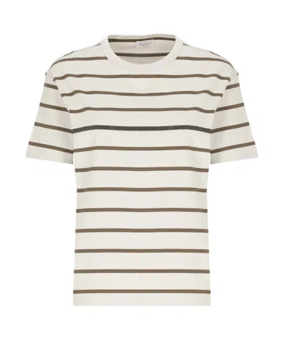 BRUNELLO CUCINELLI BRUNELLO CUCINELLI STRIPE DETAILED CREWNECK T-SHIRT