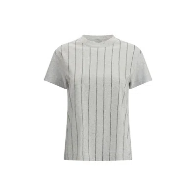 BRUNELLO CUCINELLI STRIPED T-SHIRT WITH MINI SEQUINS