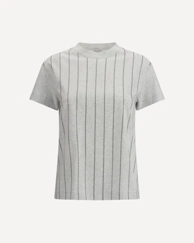 BRUNELLO CUCINELLI STRIPED T-SHIRT WITH MINI SEQUINS