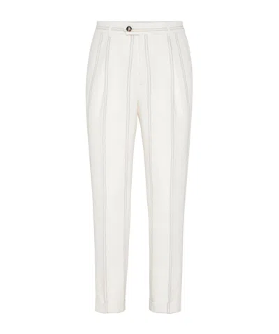 Brunello Cucinelli Striped Tailored Trousers In White