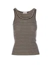 Brunello Cucinelli Ribbed Texture Crewneck Scoop Neck Striped Top In Black