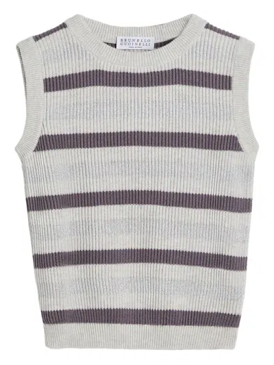 Brunello Cucinelli Kids' Striped Tank Top In White