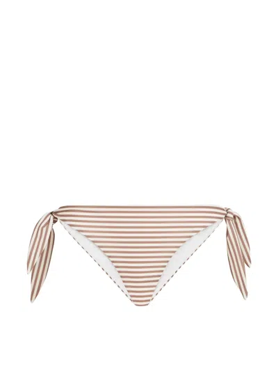 Brunello Cucinelli Striped Techno Jersey Bikini Bottoms In Brown