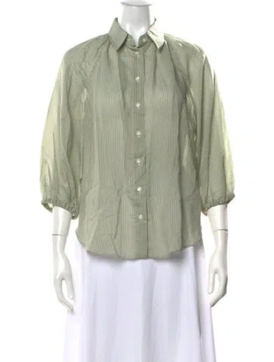 Pre-owned Brunello Cucinelli Striped Three-quarter Sleeve Blouse In Green