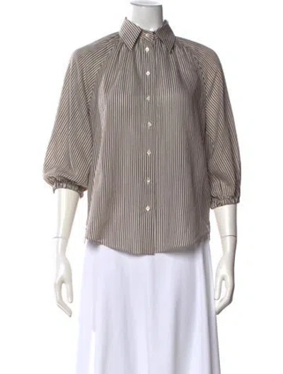 Pre-owned Brunello Cucinelli Striped Three-quarter Sleeve Blouse In Grey