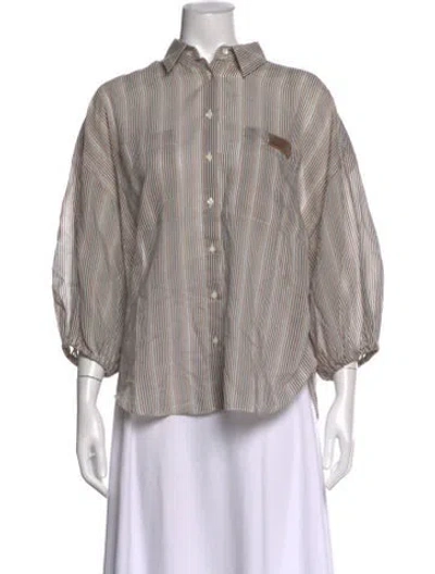 Pre-owned Brunello Cucinelli Striped Three-quarter Sleeve Blouse In Neutral