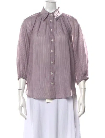 Pre-owned Brunello Cucinelli Striped Three-quarter Sleeve Blouse In Pink
