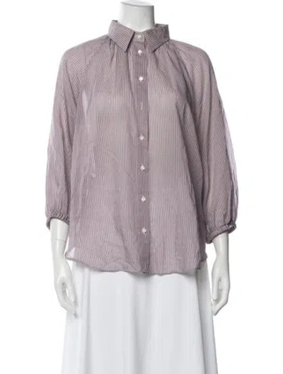 Pre-owned Brunello Cucinelli Striped Three-quarter Sleeve Blouse In Purple