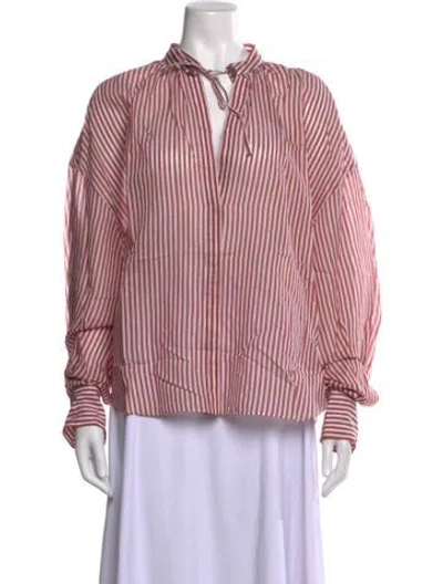 Pre-owned Brunello Cucinelli Striped Tie Neck Blouse