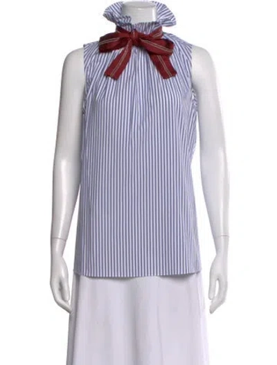 Pre-owned Brunello Cucinelli Striped Tie Neck Blouse In Blue