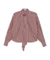 Brunello Cucinelli Striped Tie-neck Top In Gold