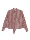 Brunello Cucinelli Striped Tie-neck Top In Red