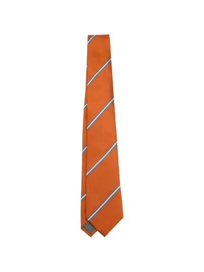 Brunello Cucinelli Striped Tie In Brown