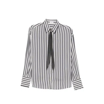 Brunello Cucinelli Striped Tie-detail Shirt In Multi