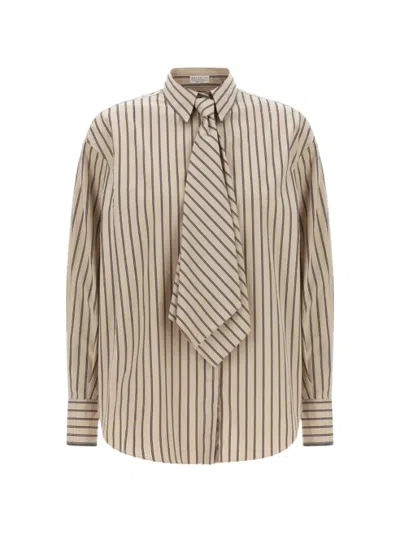 Brunello Cucinelli Cotton Shirt Featuring Matching Fabric Tie In Multi