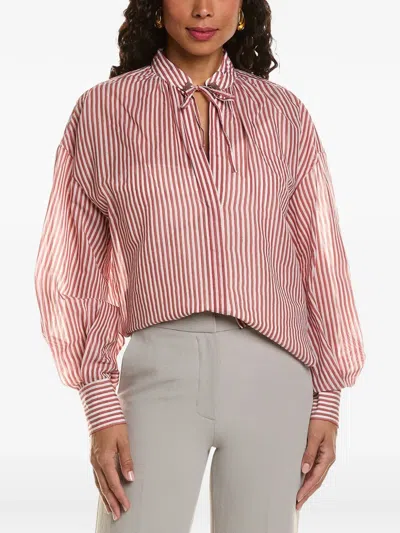 Brunello Cucinelli Striped Tie-neck Blouse In Red