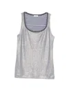 Brunello Cucinelli Linen Tank Top Scoop Neck Stripes Shimmer In Blue