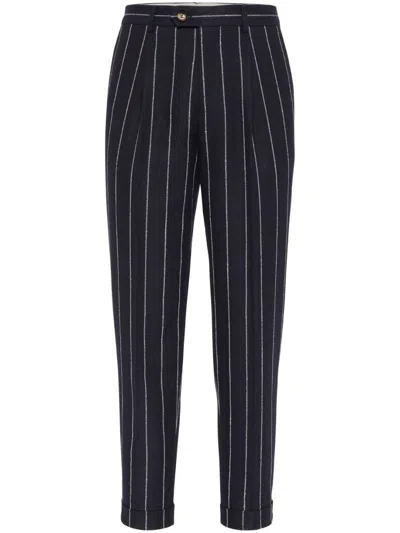 Brunello Cucinelli Striped Trousers In Blue
