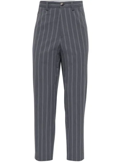 Brunello Cucinelli Striped Trousers In Grey