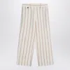 Brunello Cucinelli Beige Striped Trousers In Linen And Cotton Women