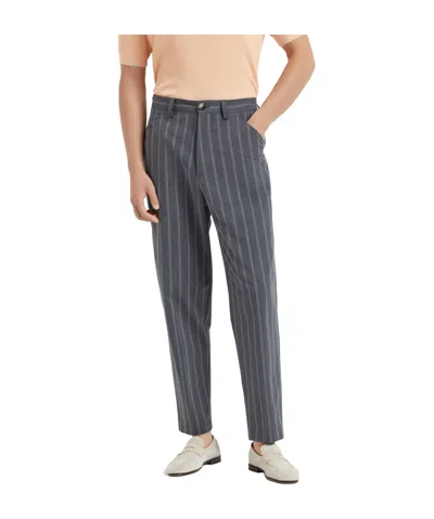 Brunello Cucinelli Striped Trousers In Medium Gray