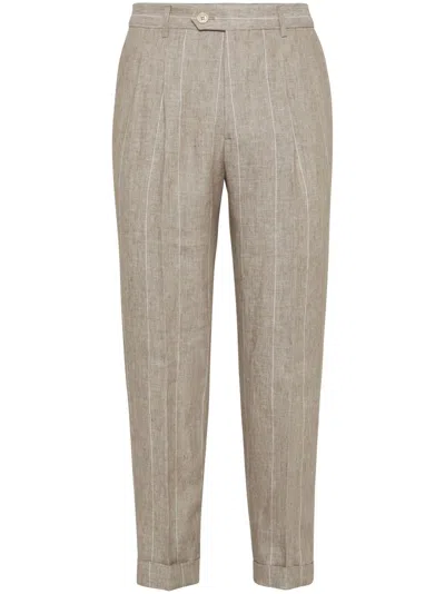 Brunello Cucinelli Striped Trousers In Neutrals