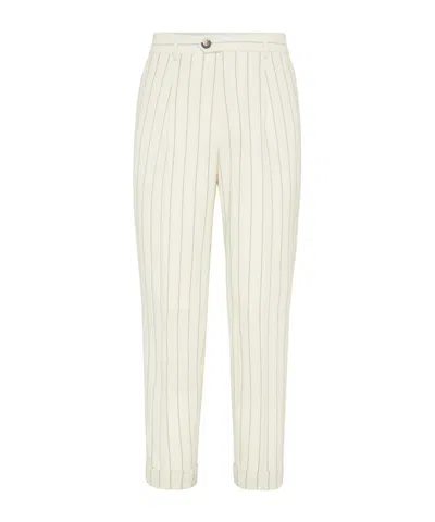Brunello Cucinelli Striped Trousers In White