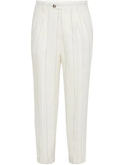 Brunello Cucinelli Striped Trousers In White