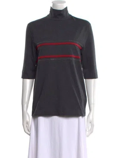 Pre-owned Brunello Cucinelli Striped Turtleneck T-shirt In Gray