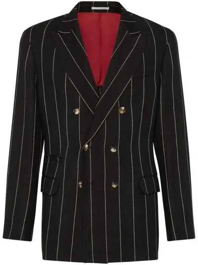 Brunello Cucinelli Striped Twill Blazer In Black
