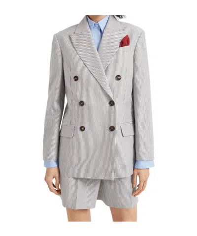 Brunello Cucinelli Striped Twill Blazer In Gray