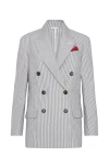 Brunello Cucinelli Striped Twill Blazer In Light Grey