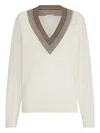 Brunello Cucinelli Cashmere And Silk Lightweight Sweater In Neutral
