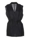 Brunello Cucinelli Striped Belted Sleeveless Jacket In Blue